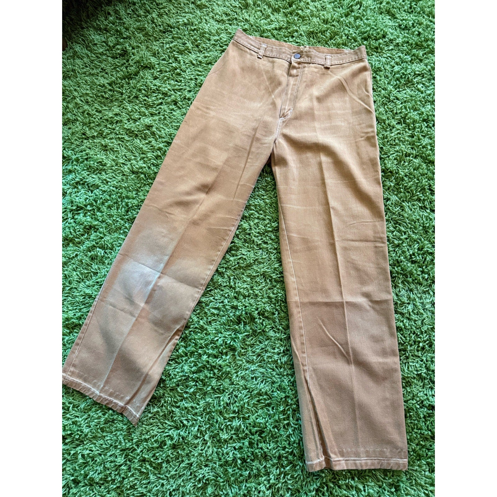 70s Drifter Bootcut Trousers | Distressed Khaki Jeans | 31W