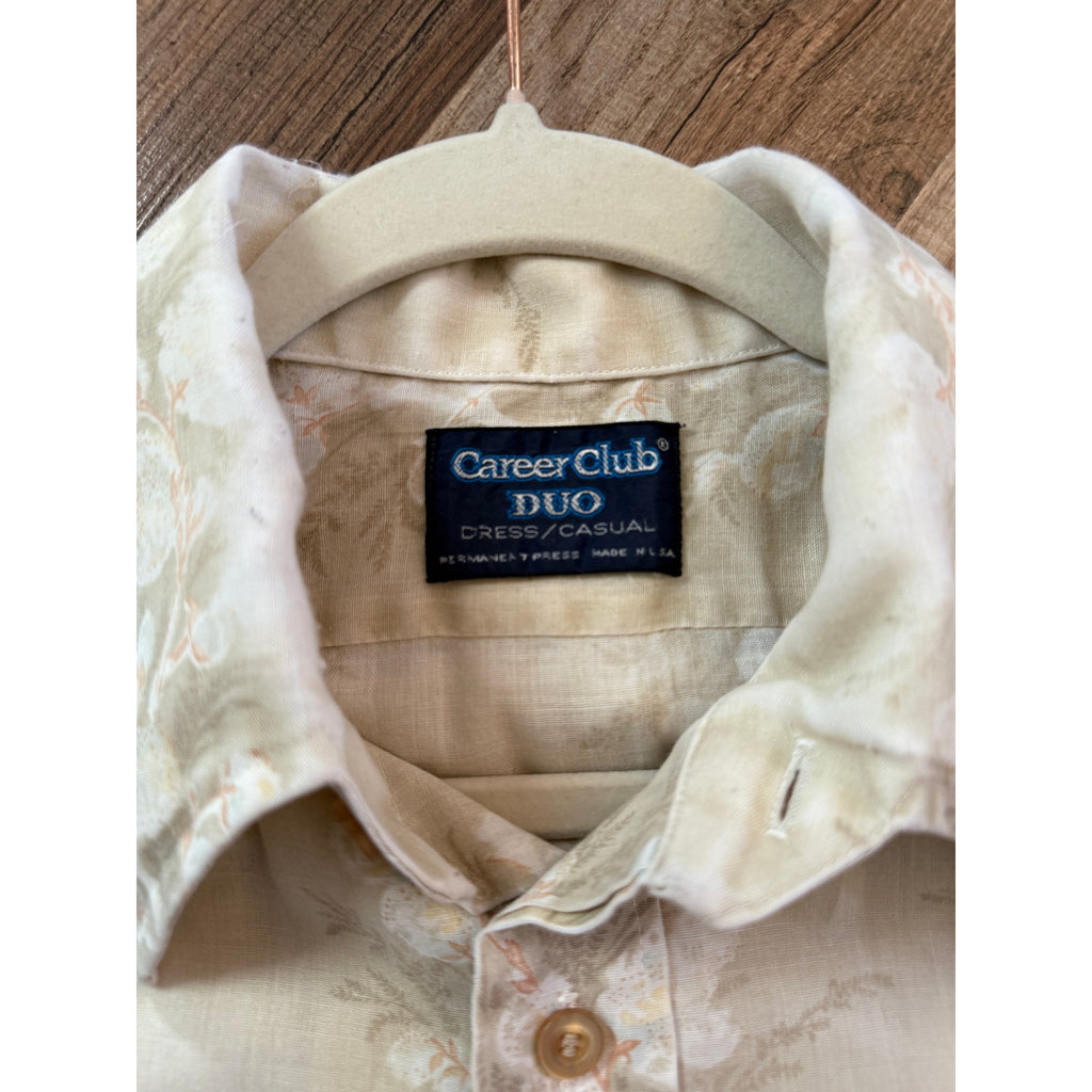 1970s Men's Beige Tropical Hawaiian Shirt | Career Club Duo | M/L