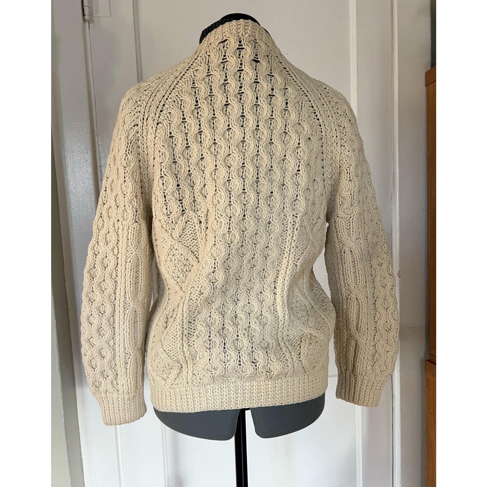60s Pallas Irish Wool Fisherman Sweater / Cardigan | Size Medium