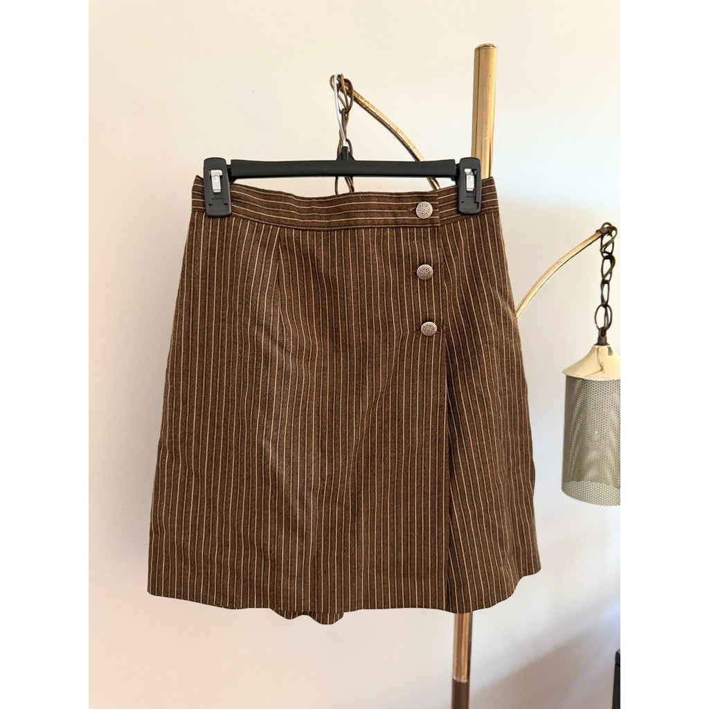 1980s Brown Pinstripe Wrap Skort | Ellen Ashley | Size Small Small