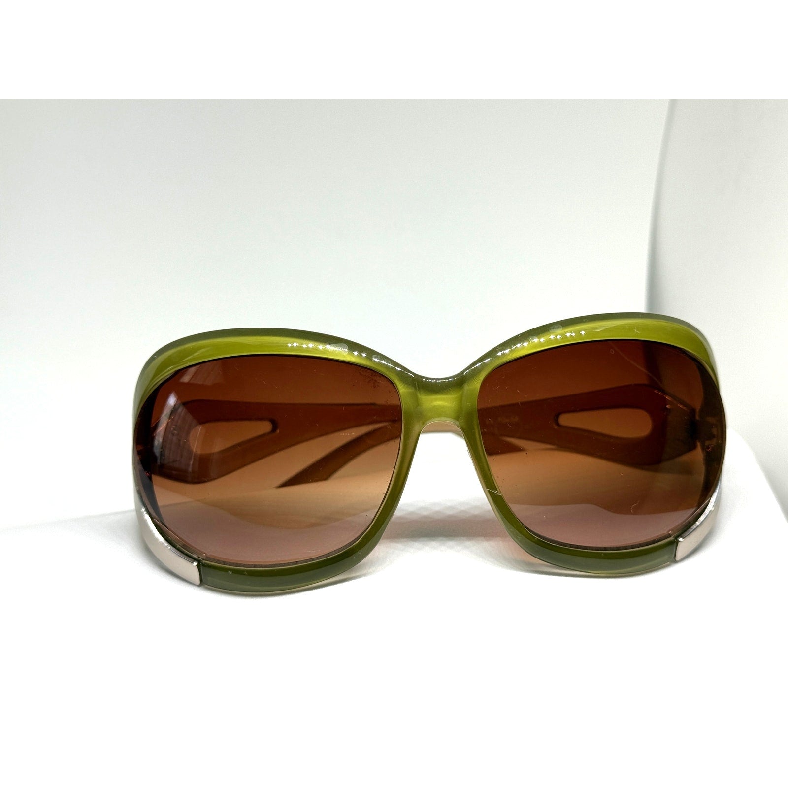 Vintage Oversize Green & Silver Sunglasses