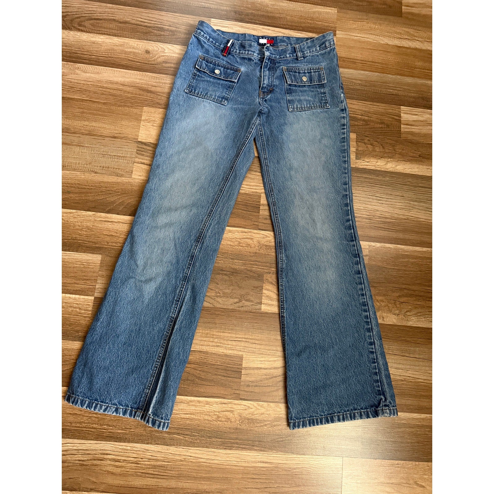 Y2K Tommy Hilfiger Faded Blue Jeans | Low Rise Bootcut Back-Pocketless | 32" Waist