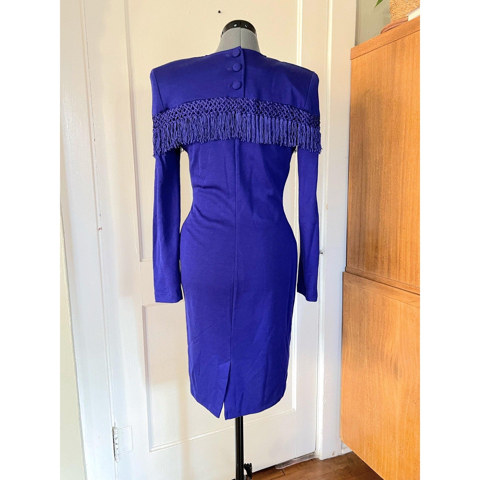 1980s Western Style Fringe Purple/Blue Sweater Dress - Size Small