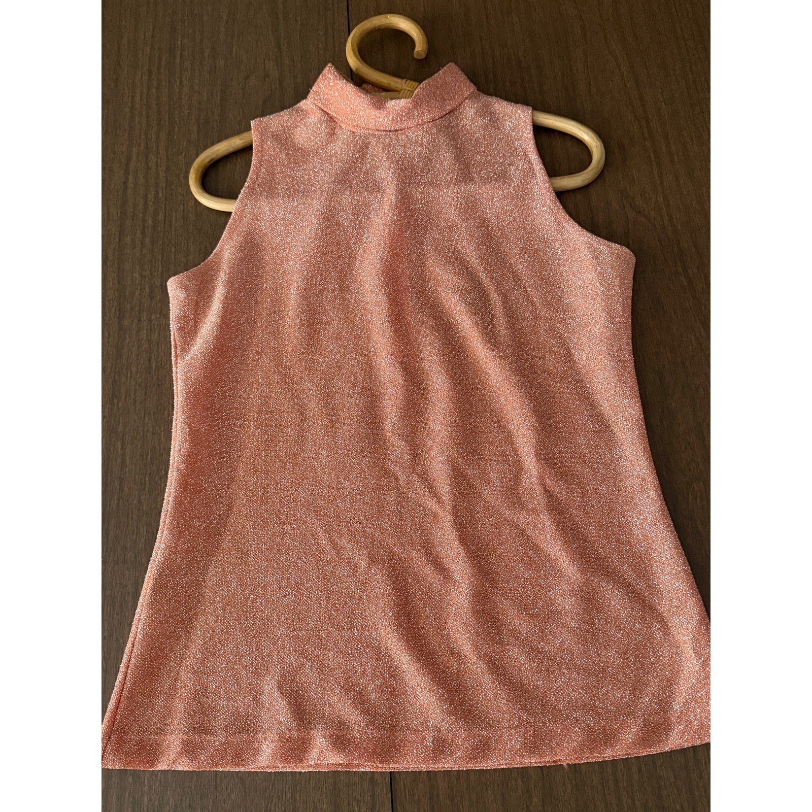 1960s Shimmery Peach Mock Neck Sleeveless Tank Top | Size S - M