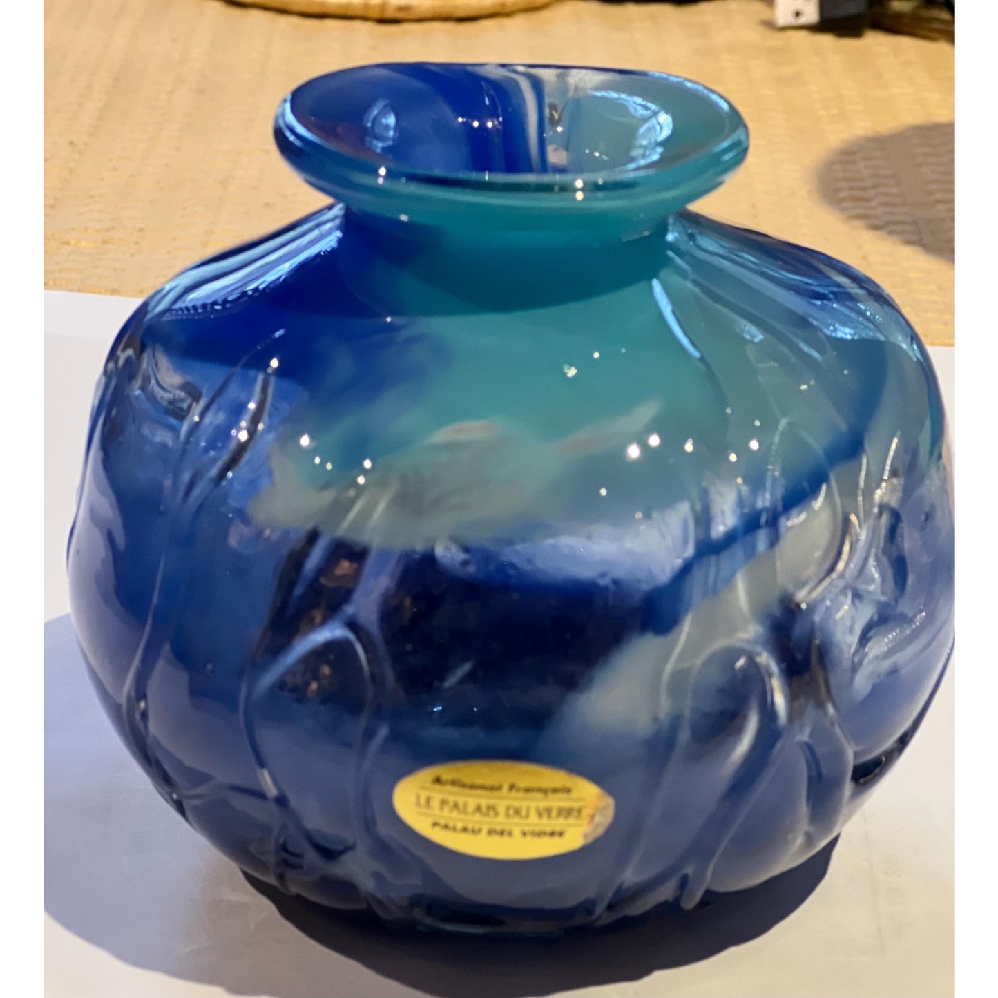 VTG Hand Blown Blue Vase, Le Palais du Verre
